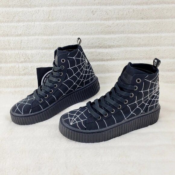 Sneeker Stitched Spider Web Hi-Top Creeper Sneaker Goth Punk Men's DEMONIA - Picture 9 of 10